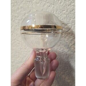 Bulbous Glass Stopper Blown Round Gold Stripe Vintage Replacement For Decanter